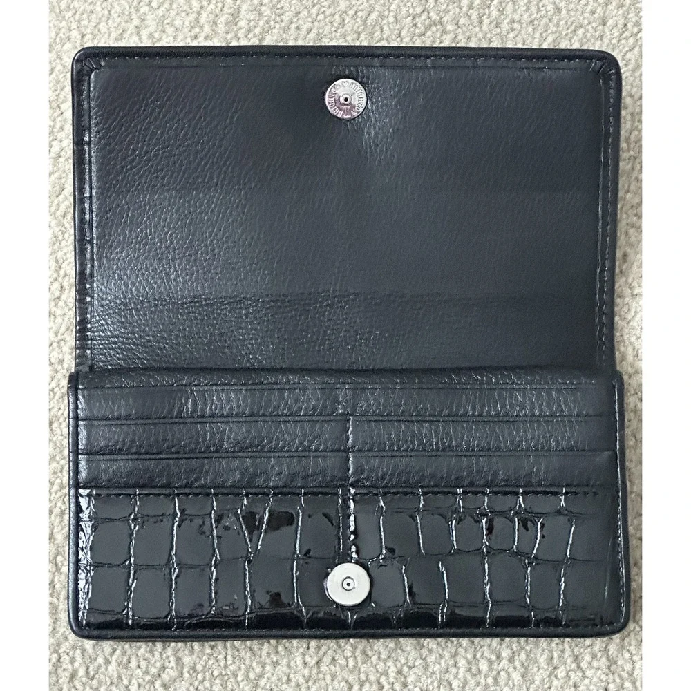 Brighton Patent Leather WALLET Crossbody Convertible‎ Clutch BLACK Croc Tri Fold